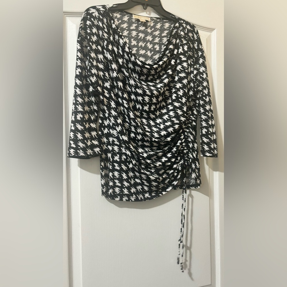 Michael Kors Black & White Houndstooth Blouse XL | Women’s Business Top